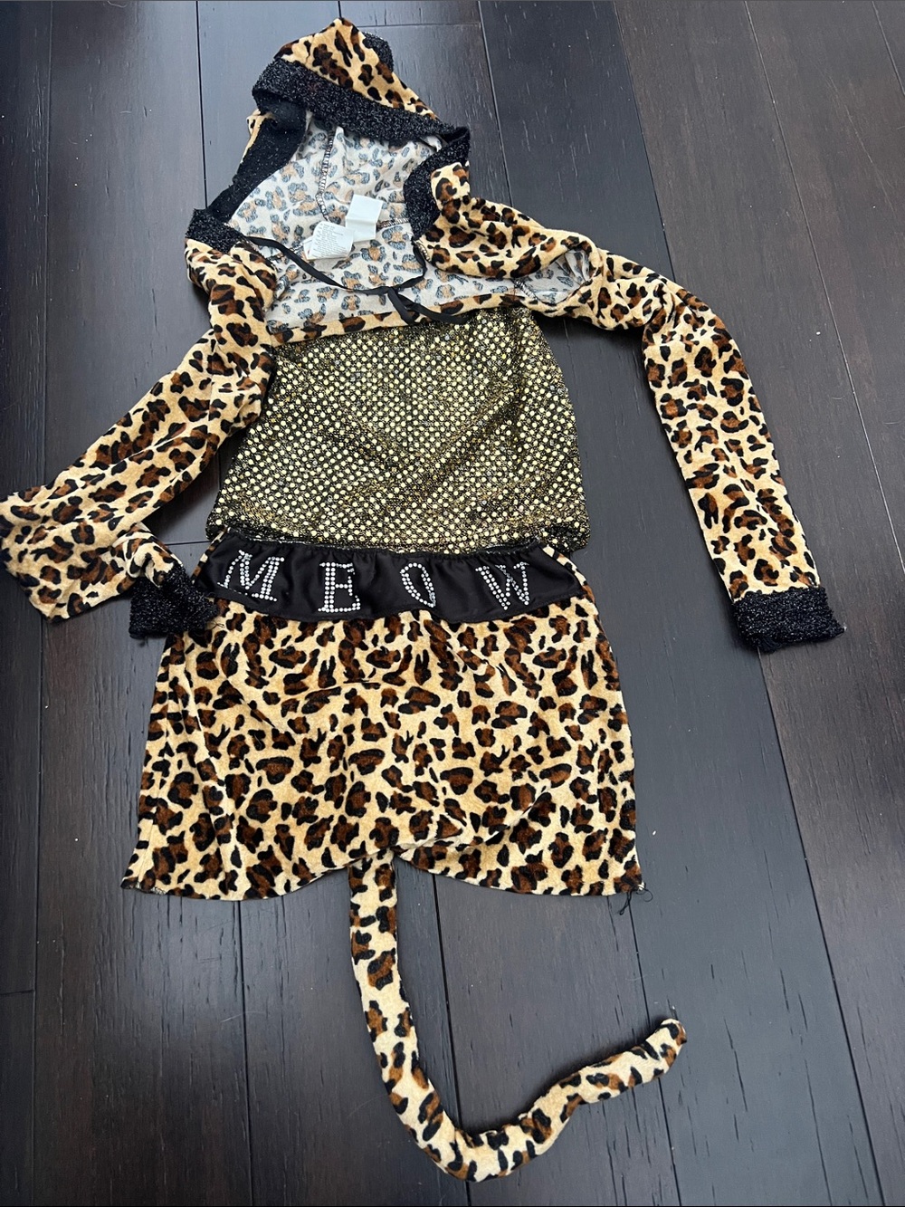 Leopard Cat Kids Costume with Hood and Tail - Gold & Tan